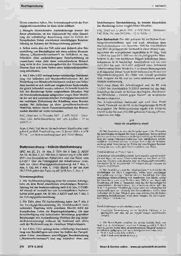Vorschauseite 2: Stufenzuordnung unter Berücksichtigung früherer Beschäftigungszeiten bei anderen Arbeitgebern gemäß §9 Abs. 1 DVO.EKD aF