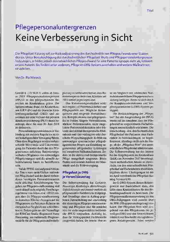Vorschauseite 1: Pflegepersonaluntergrenzen Keine Verbesserung in Sicht