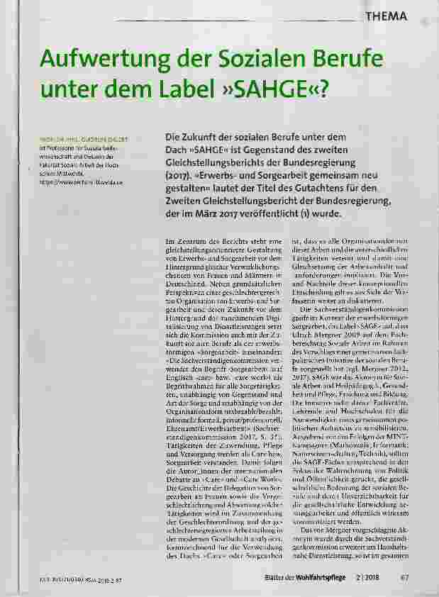 Vorschauseite 1: Aufwertung der Sozialen Berufe unter dem Label »SAHGE«?