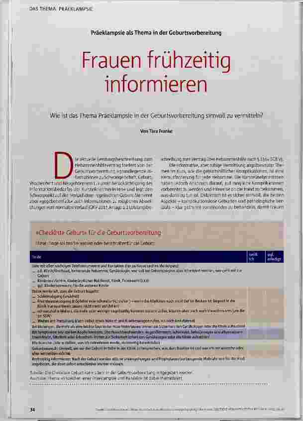 Vorschauseite 1: Frauen frühzeitig informieren