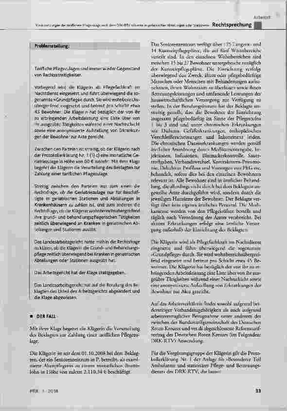 Vorschauseite 2: Voraussetzungen der tariflichen Pflegezulage nach dem DRK-RTV »Kranke in geriatrischen Abteilungen oder Stationen«