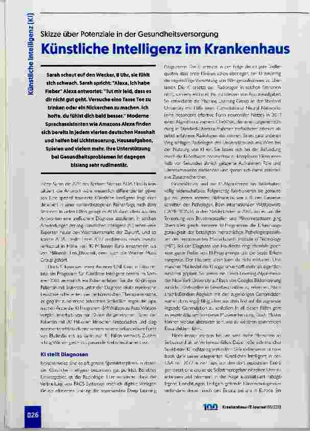 Vorschauseite 1: Künstliche Intelligenz im Krankenhaus