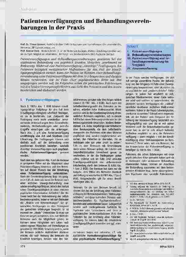 Vorschauseite 1: Patientenverfügungen und Behandlungsvereinbarungen in der Praxis