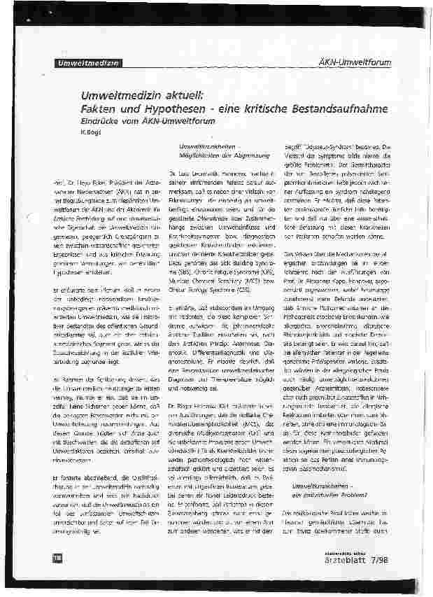 Vorschauseite 1: Umweltmedizin aktuell: Fakten und Hypothesen - eine kritische BestandsaufnahmeEindrücke vom ÄKN-Umweltforum