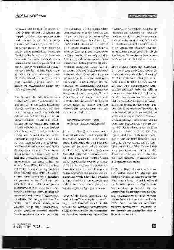 Vorschauseite 2: Umweltmedizin aktuell: Fakten und Hypothesen - eine kritische BestandsaufnahmeEindrücke vom ÄKN-Umweltforum