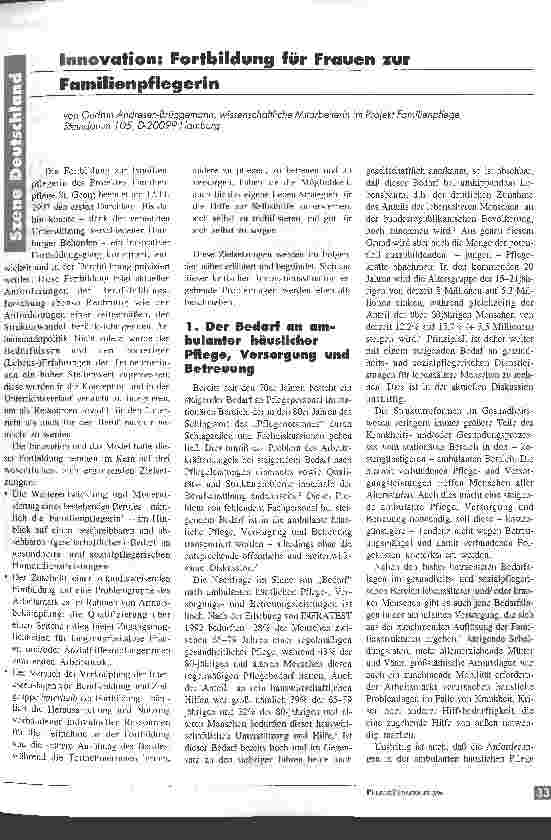 Vorschauseite 1: Innovation: Fortbildung für Frauen zur Familienpflegerin