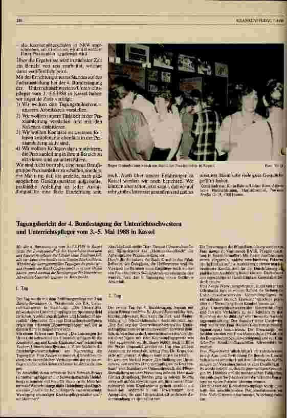 Vorschauseite 1: Tagungsbericht der 4. Bundestagung der Unterrichtsschwestern und Unterrichtspfleger vom 3.-5.Mai 1988 in Kassel