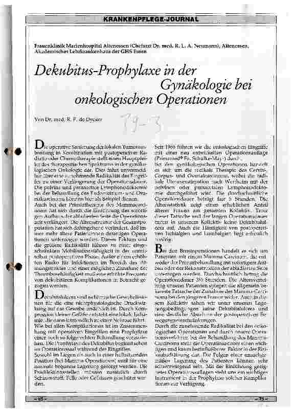 Vorschauseite 1: Dekubitus-Prophylaxe in der Gynäkologie bei onkologischen Operationen