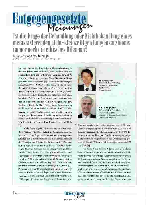 Vorschauseite 1: Ist die Frage der Behandlung oder Nichtbehandlung eines metastasierenden nicht-kleinzelligen Lungenkarzinoms immer noch ein ethisches Dilemma?