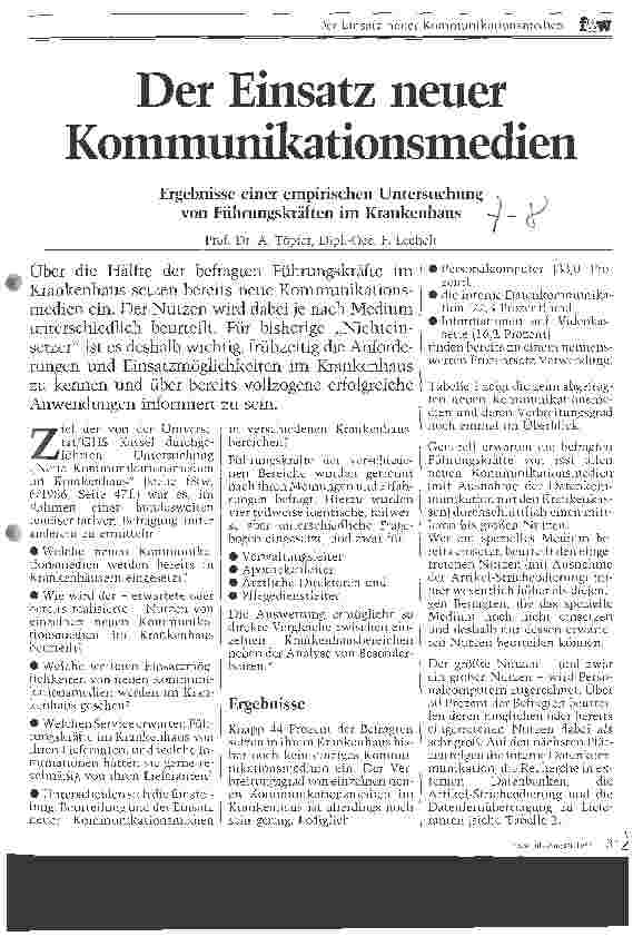 Vorschauseite 1: Der Einsatz neuer Kommunikationsmedien Ergebnisse einer empirischen Untersuchung von Führungskräften im Krh.