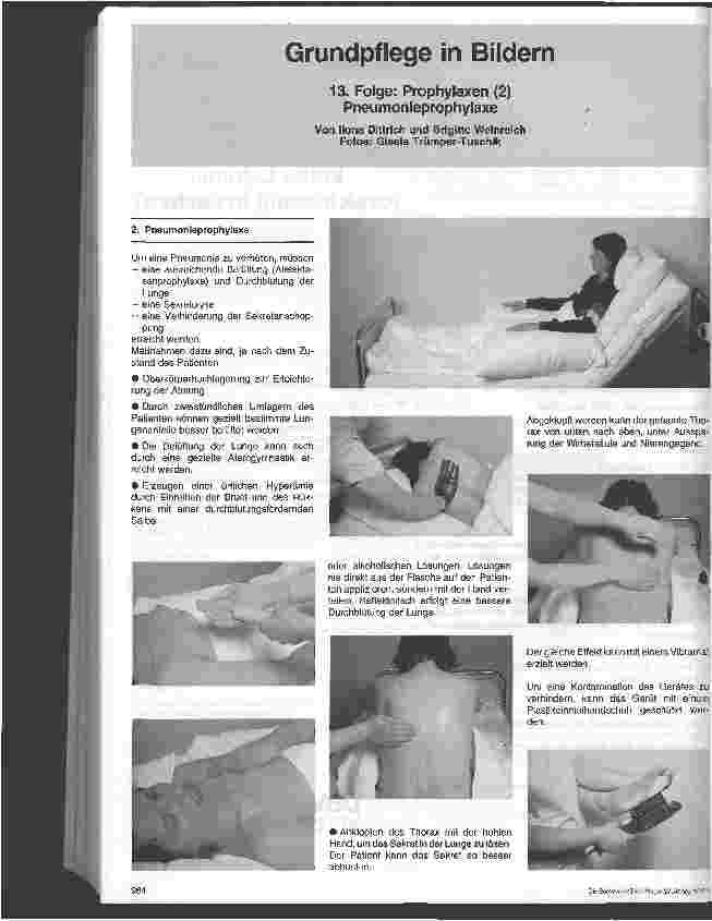 Vorschauseite 1: Grundpflege in Bildern 13. Folge: Prophylaxen (2) Pneumonieprophylaxe