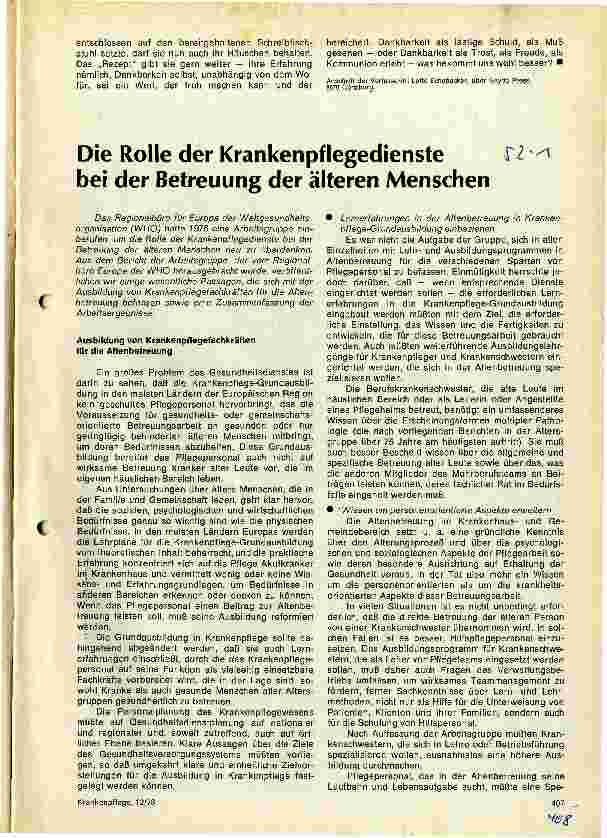 Vorschauseite 1: Die Rolle der Krankenpflegedienste bei der Betreuung der älteren Menschen