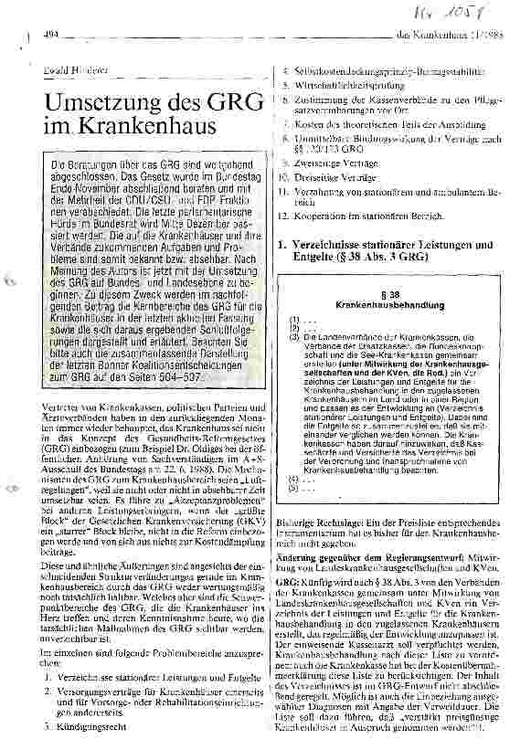 Vorschauseite 1: Umsetzung des GRG im Krankenhaus