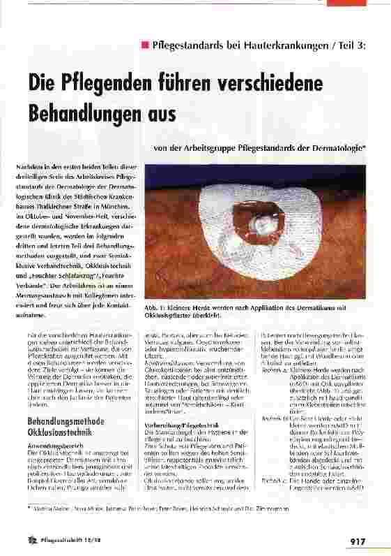 Vorschauseite 1: Pflegestandards bei Hauterkrankungen / Teil 3 : Die Pflegenden führen verschiedene Behandlungen aus