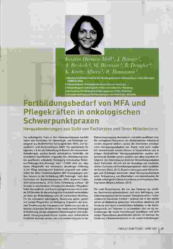 Vorschauseite 1: Fortbildungsbedarf von MFA und Pflegekräften in onkologischen Schwerpunktpraxen