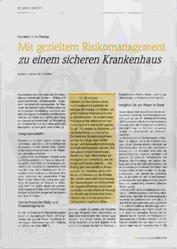 Vorschauseite 1: Mit gezieltem Risikomanagement zu einem sicheren Krankenhaus