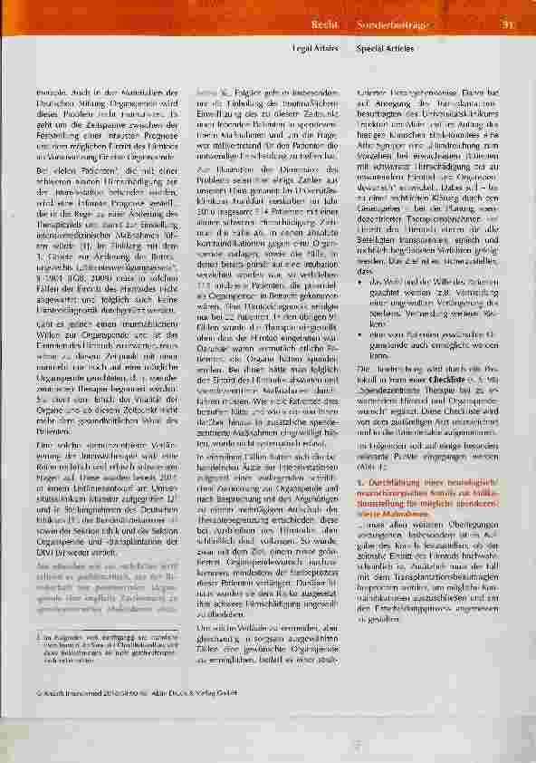 Vorschauseite 2: Handreichung zum Vorgehen bei erwachsenen Patientinnen und Patienten mit schwerster Hirnschädigung bei zu erwartendem Hirntod und Organspendewunsch