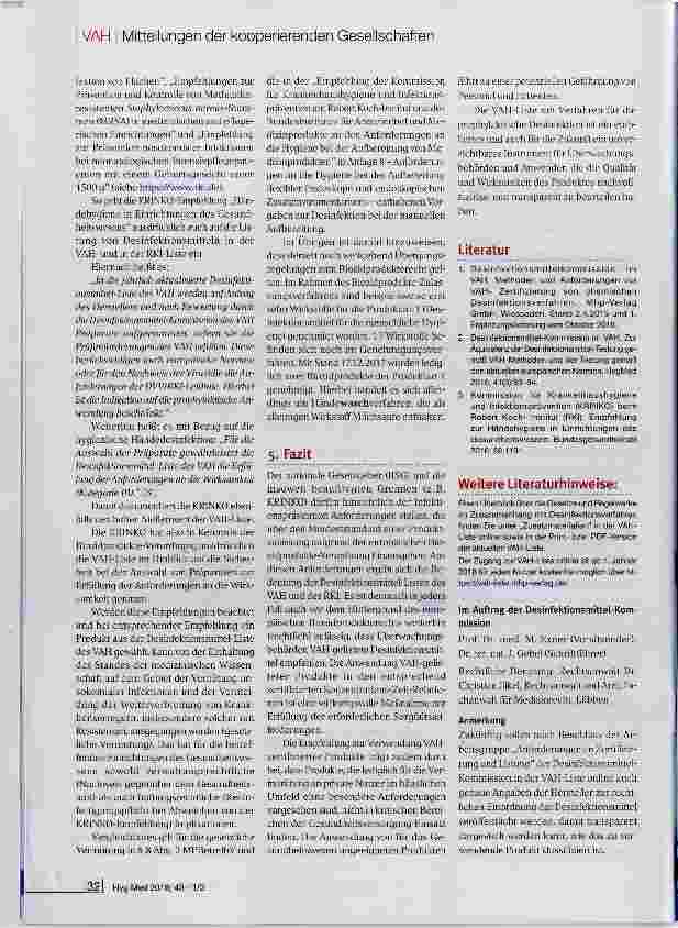 Vorschauseite 3: Zum Stellenwert der Desinfektionsmittel-Liste des VAH vor dem Hintergrund der Biozidprodukte-Verordnung