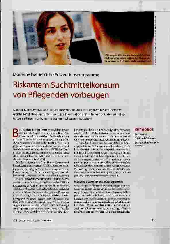 Vorschauseite 1: Riskantem Suchtmittelkonsum von Pflegenden Vorbeugen