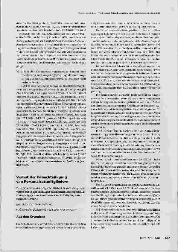 Vorschauseite 1: Verbot der Benachteiligung von Personalratsmitgliedern