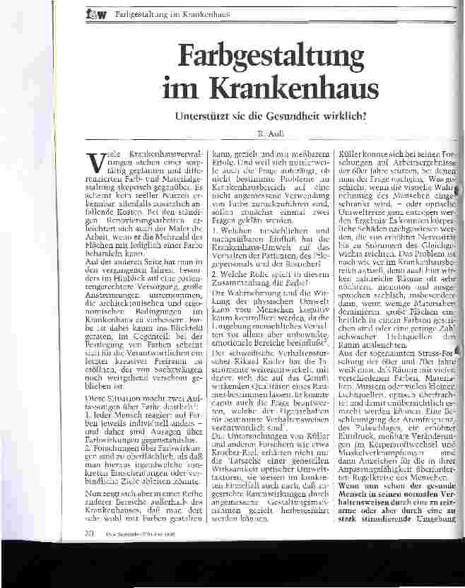 Vorschauseite 1: Farbgestaltung im Krankenhaus Unterstützt sie die Gesundheit wirklich