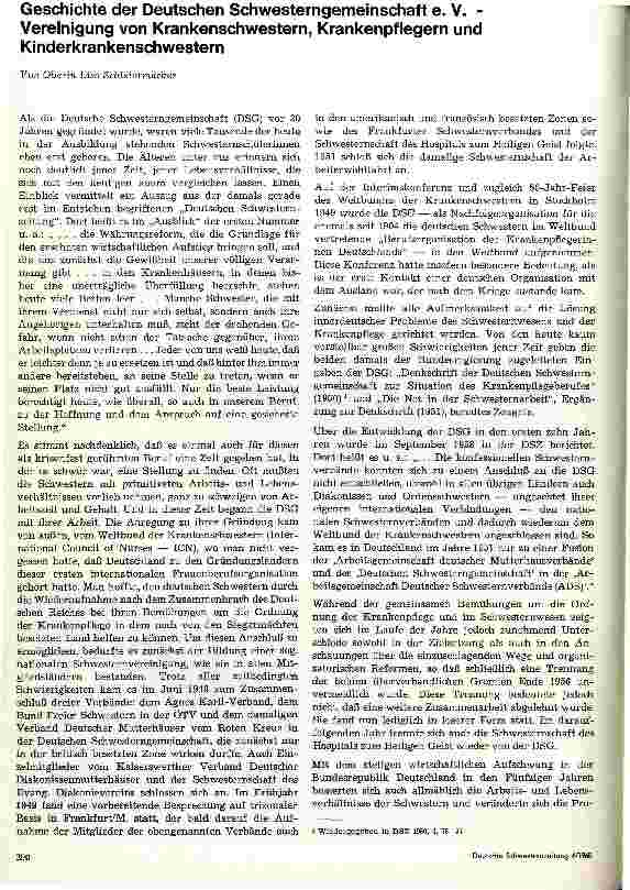 Vorschauseite 1: Geschichte der Deutschen Schwesterngemeinschaft e.V. - Vereinigung von Krankenschwestern/-pflegern und Kinderkrankenschestern