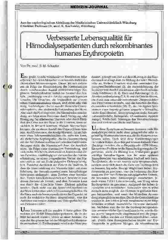 Vorschauseite 1: Verbesserte Lebensqualität für Hämodialysepatienten durch rekombiniertes humanes Erythroietin
