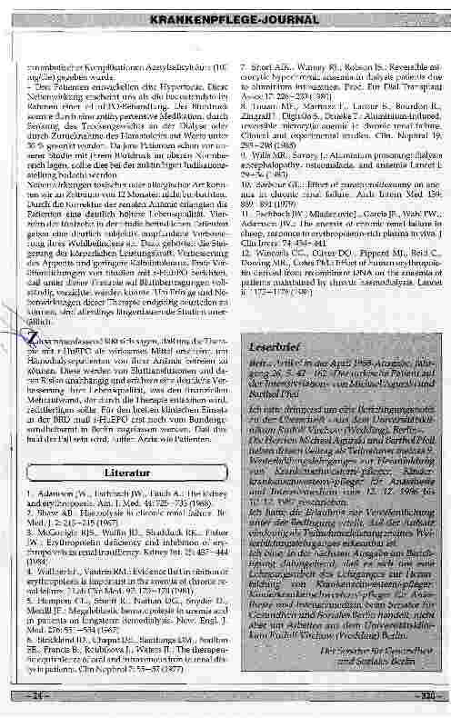 Vorschauseite 3: Verbesserte Lebensqualität für Hämodialysepatienten durch rekombiniertes humanes Erythroietin