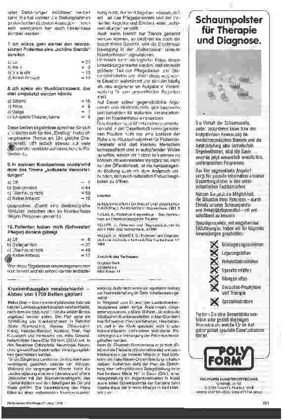Vorschauseite 4: Unterhaltung im Krankenhaus / Mehr kulturelle Veranstaltungen gewünscht -- Ergebnis einer Fragebogenerhebung