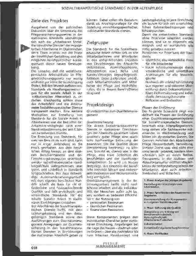 Vorschauseite 2: Sozialtherapeutische Standards in der Altenpflege erstellt von dem Arbeitskreis sozialtherapeutische Dienste des Diakonoschen Werks Essen