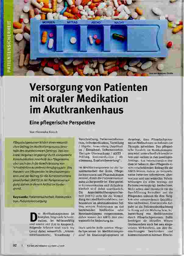 Vorschauseite 1: Versorgungvon Patienten mit oraler Medikation im Akutkrankenhaus