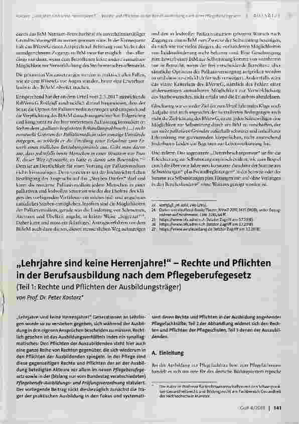 Vorschauseite 1: „Lehrjahre sind keine Herrenjahre! “ Rechte und Pflichten in der Berufsausbildung nach dem Pflegeberufegesetz (Teil 1: Rechte und Pflichten der Ausbildungsträger)