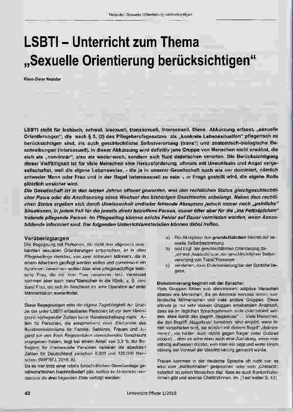 Vorschauseite 1: LSBTI - Unterricht zum Thema „Sexuelle Orientierung berücksichtigen“