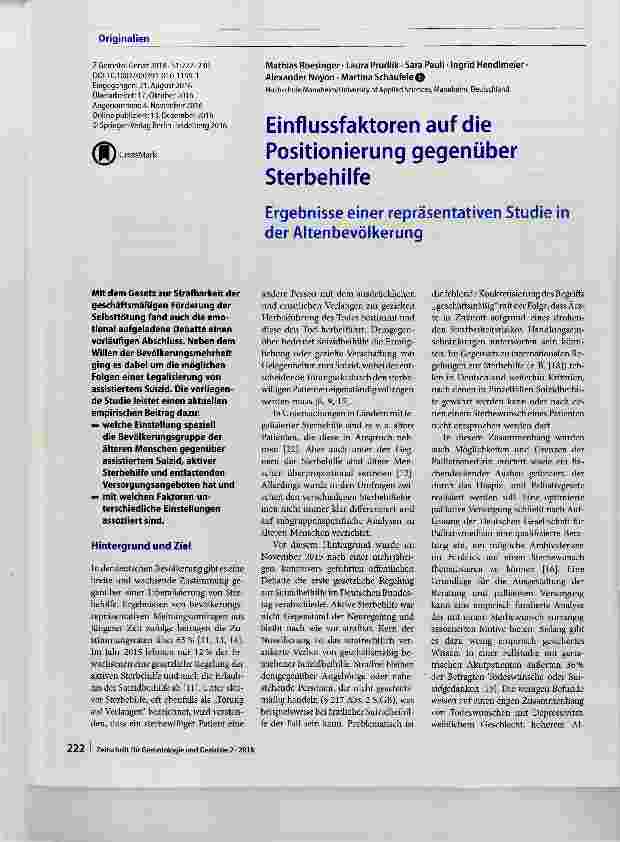 Vorschauseite 1: Einflussfaktoren auf die Positionierung gegenüber Sterbehilfe