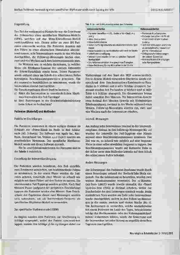 Vorschauseite 3: Morbus Parkinson: Verwendung eines spezifischen Rhythmusmodeils durch Tapping der Füße eine prospektive Einzelsystemstudie