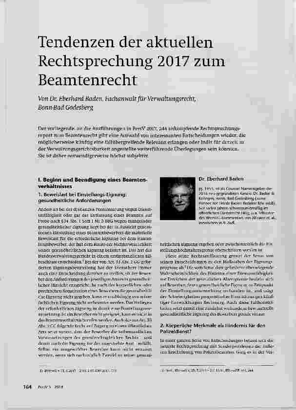 Vorschauseite 1: Tendenzen der aktuellen Rechtsprechung 2017 zum Beamtenrecht