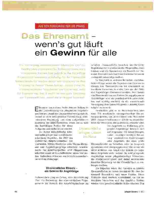 Vorschauseite 1: Das Ehrenamt - wenn s gut läuft ein Gewinn für alle