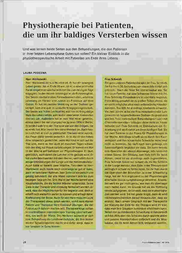 Vorschauseite 1: Physiotherapie bei Patienten, die um ihr baldiges Versterben wissen