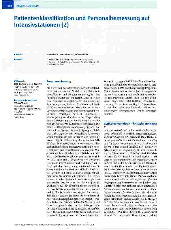 Vorschauseite 1: Patientenklassifikation und Personalbemessung auf Intensivstationen (2)