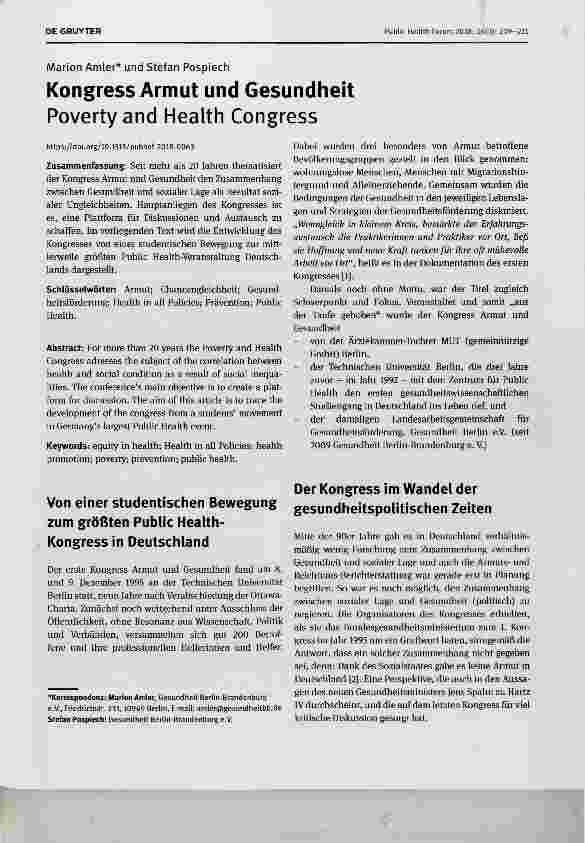 Vorschauseite 1: Kongress Armut und Gesundheit Poverty and Health Congress