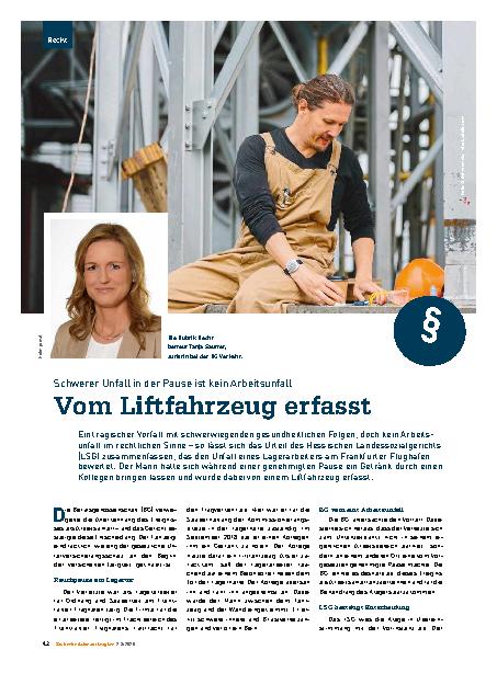 Vorschauseite 1: Schwerer Unfall in der Pause ist kein Arbeitsunfall Vom Liftfahrzeug erfasst