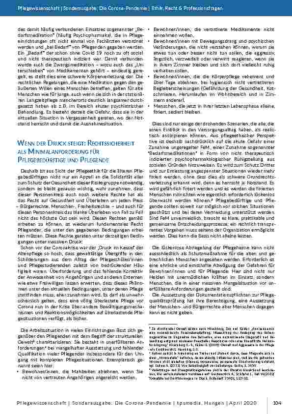 Vorschauseite 2: Menschenrechte in der Pflege angesichts Covid-19 – und das Recht Pflegender, sich im Arbeitsalltag nicht schuldig zu machen oder schuldig zu fühlen