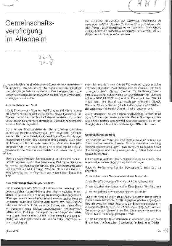 Vorschauseite 1: Gemeinschaftsverpflegung im Altenheim