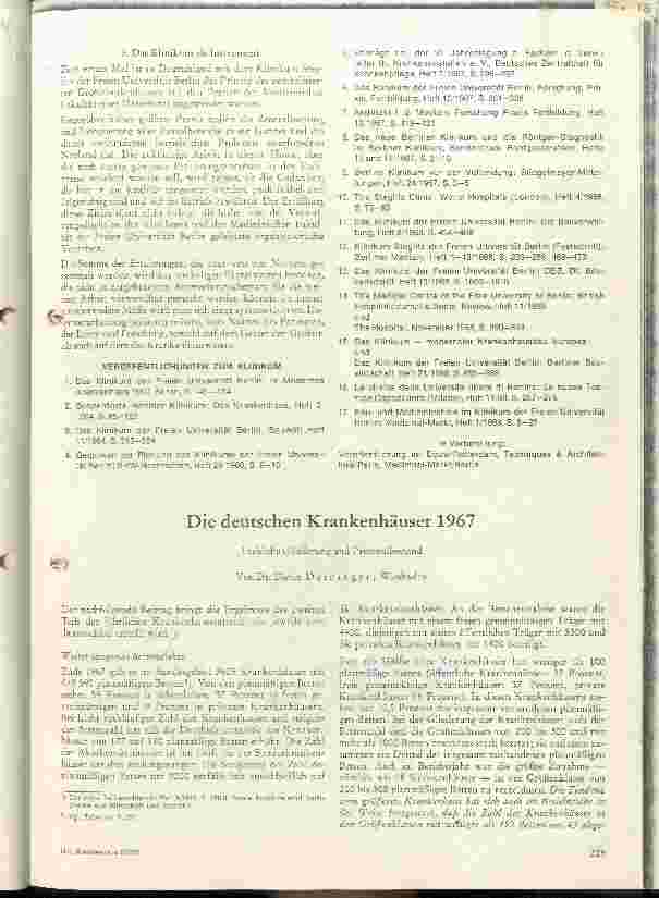 Vorschauseite 1: Die Deutschen Krankenhäuser 1967, fachliche Gliederung und Personalbestand