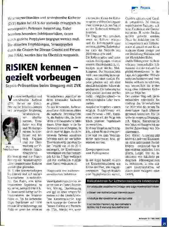 Vorschauseite 1: Risiken kennen - gezielt vorbeugen Sepsis-Prävention beim Umgang mit ZVK