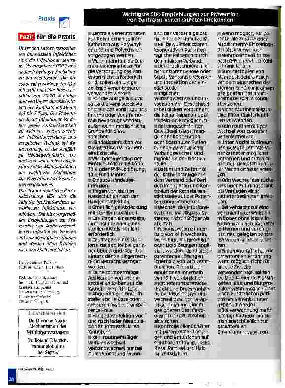 Vorschauseite 2: Risiken kennen - gezielt vorbeugen Sepsis-Prävention beim Umgang mit ZVK