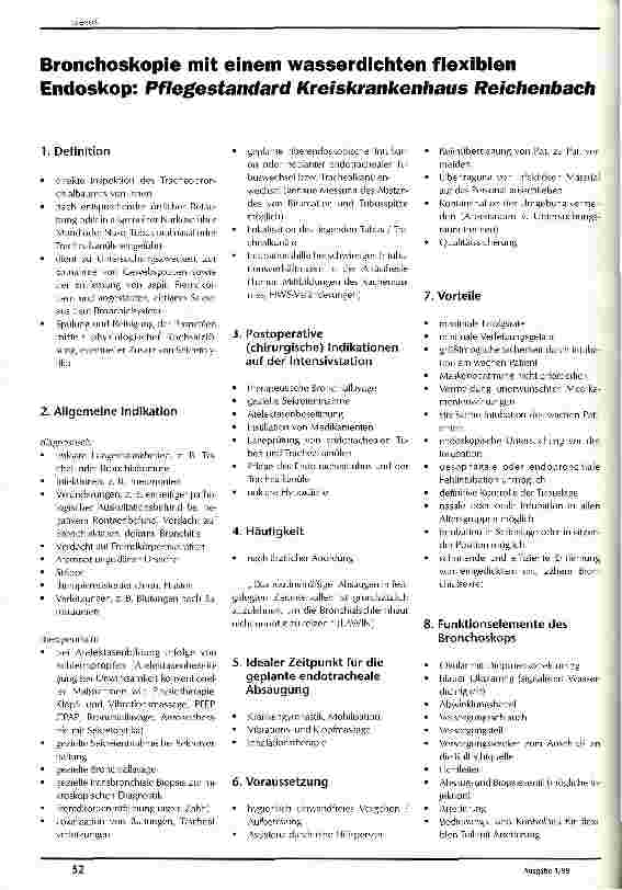Vorschauseite 1: Bronchoskopie mit einem wasserdichten flexiblen Endoskop: Pflegestandard Kreiskrankenhaus Reichenberg