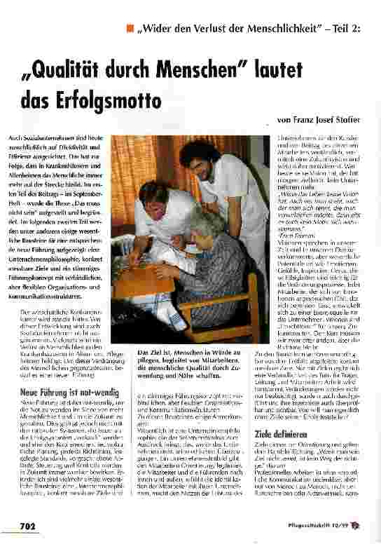 Vorschauseite 1: Qualität durch Menschen lautet das Erfolgsmotto Wider den Verlust der Menschlichkeit - Teil 2