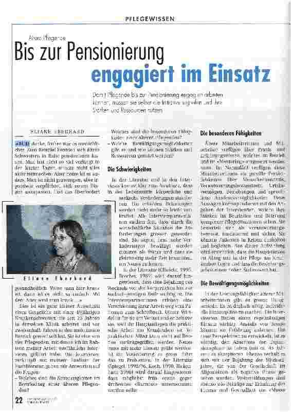 Vorschauseite 1: Bis zur Pensionierung engagiert im Einsatz Ältere Pflegende