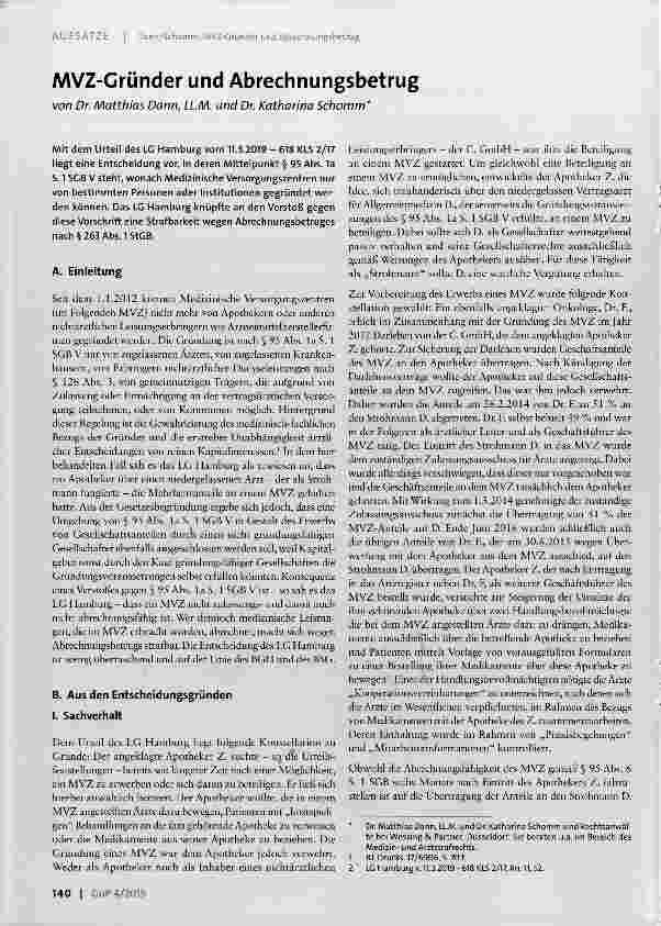 Vorschauseite 1: MVZ-Gründer und Abrechnungsbetrug